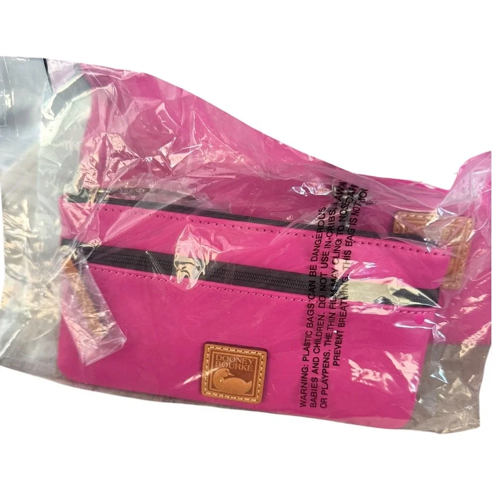 Dooney & Bourke Pink Leather Hobo Bag with Pouch and Keychain Set NEW